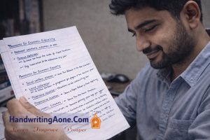UPSC student reviewing handwritten notes while studying civil services subjects