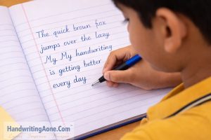 student practicing neat handwriting in notebook to improve concentration and learning ability