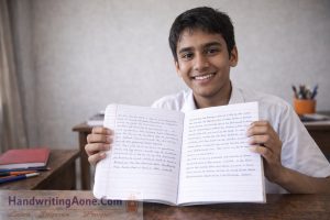 teacher helping student practice alphabet writing and improve handwriting clarity