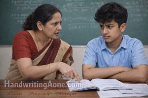 teacher explaining lesson to teenage student who looks distracted in classroom