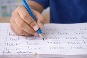 student practicing repetitive handwriting words to improve writing clarity and speed with guidance from HandwritingAone.com