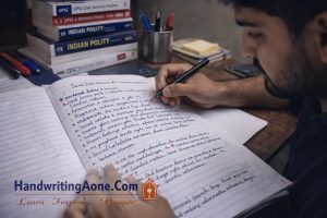 UPSC aspirant writing organized notes in notebook for civil services exam preparation