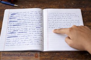 comparison of messy handwriting and readable handwriting in notebook example