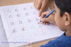 student practicing alphabet stroke formation exercises to improve handwriting taught by HandwritingAone.com