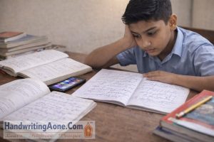 student looking tired while studying with books and notebook showing study fatigue