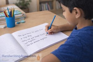 student practicing handwriting in classroom environment during handwriting improvement training at HandwritingAone.com